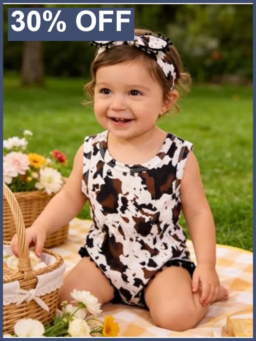 Baby Girl Romper with Headband Sleeveless 3D Print Outfit